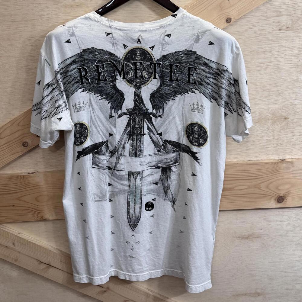 Remetee Mens T-Shirt Large Sword & Wings Graphic T-Shirt Skater Y2K